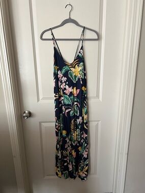 Old Navy Navy Floral Strappy Maxi Dress with Green and Yellow Accents